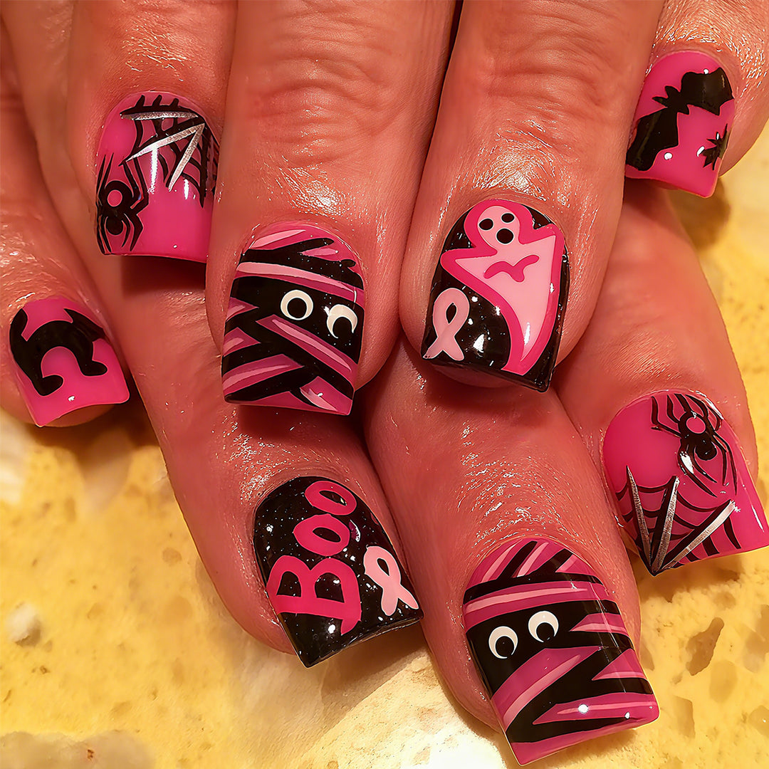 Halloween Artificial Nails with Playful Designs and Glitter Details Kalsten