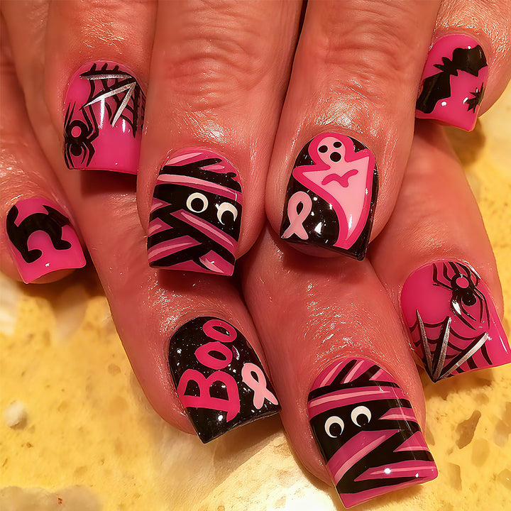 Halloween Artificial Nails with Playful Designs and Glitter Details Kalsten