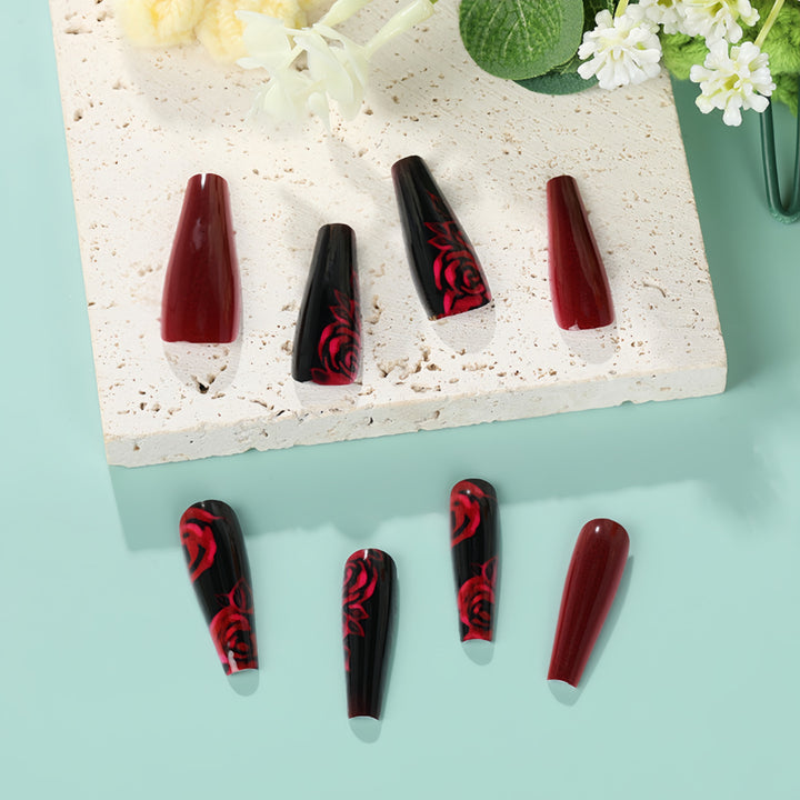 artistic nail tips with floral rose pattern Kalsten