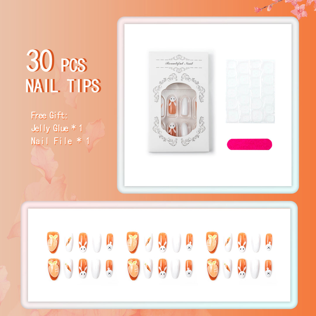 Seasonal Bunny and Carrot-Themed Press-On Nail Art Set