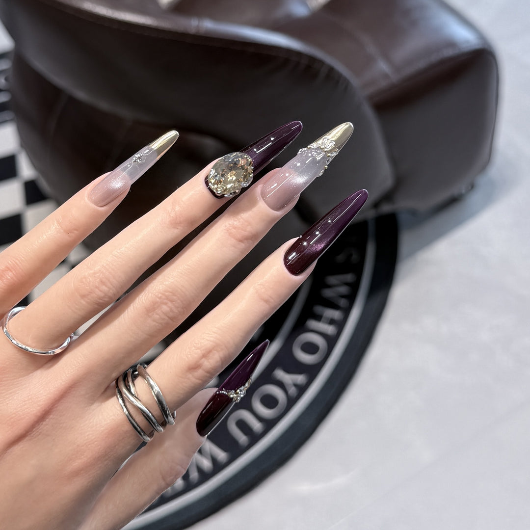 Elegant Stiletto Press-On Nail Set with Decorative Jewel Accents Kalsten