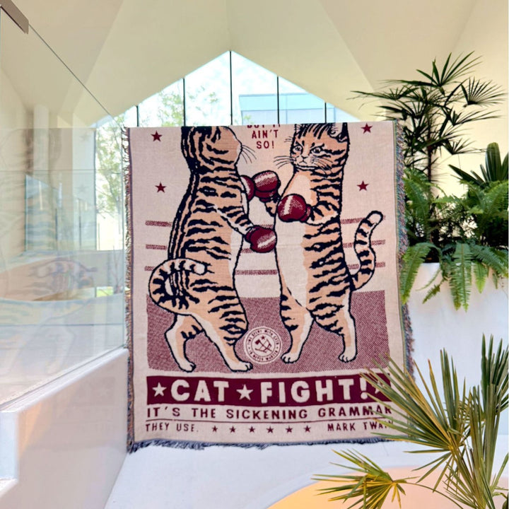 Whimsical Cat-Themed Woven Throw Blanket