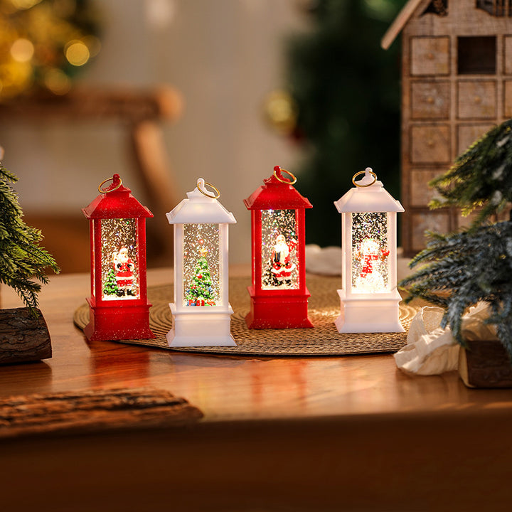 Illuminated Christmas lantern with glittering snowman scene Kalsten