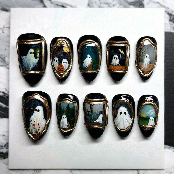 Artistic Halloween-Themed Press-On Nail Art Set Kalsten