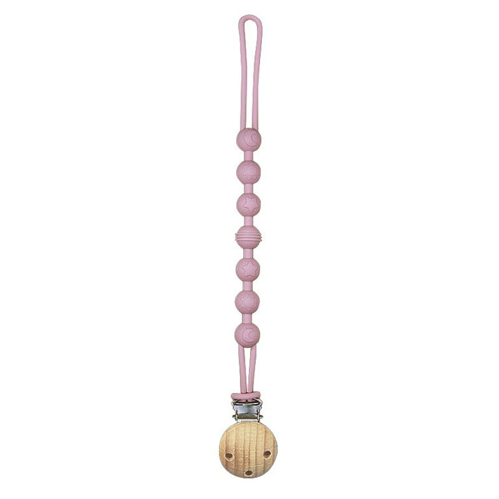 Silicone Beaded Pacifier Clip with Wooden Safety Clamp