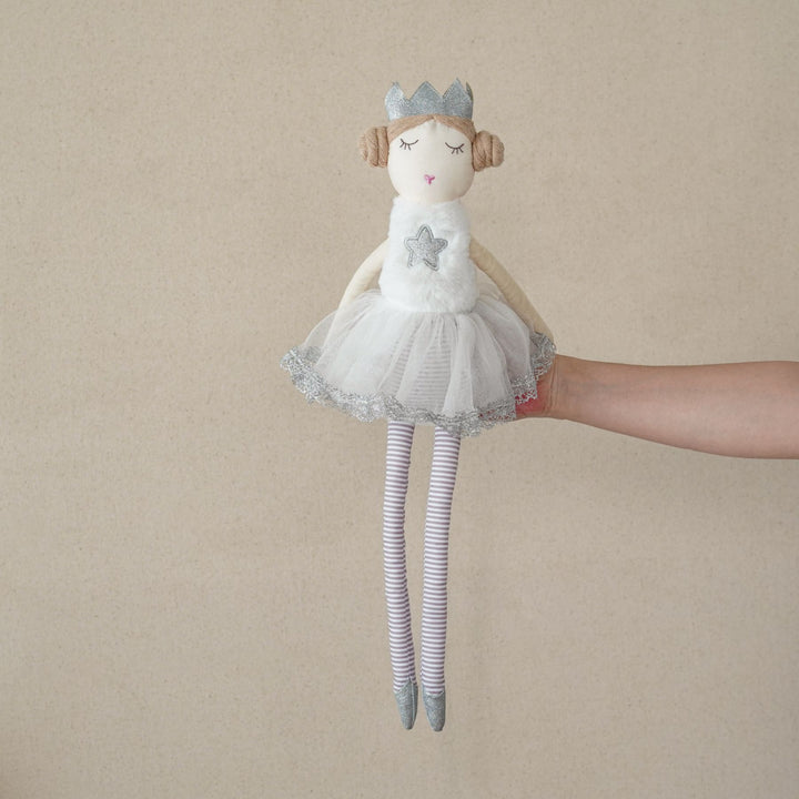 Handmade Plush Princess Rag Doll with Tulle Skirt and Long Striped Legs