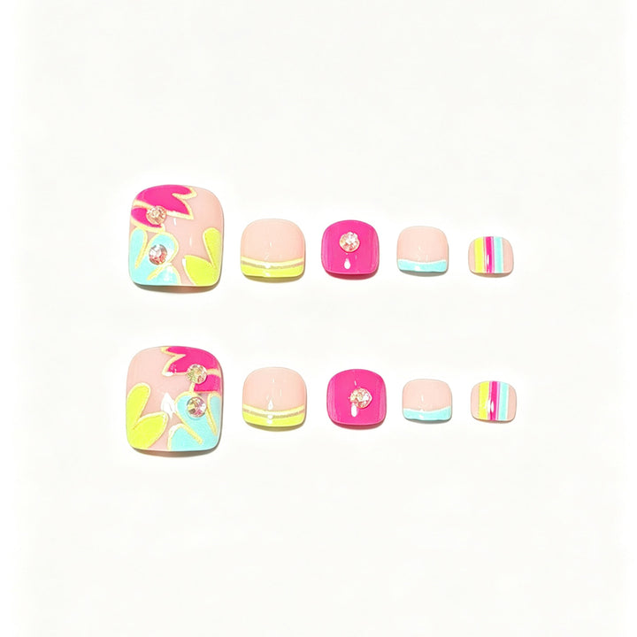Vibrant Floral Design Press-On Nail Art Kalsten