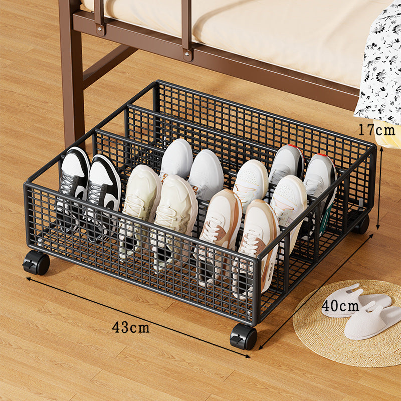 Low-Profile Metal Mesh Under-Bed Shoe Storage Drawer with Removable Dividers