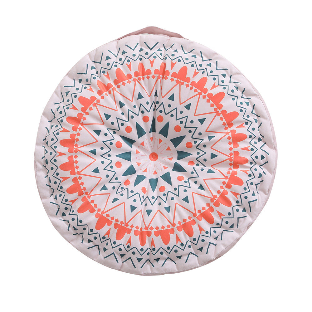 Round seat cushion with mandala print, thickly padded floor seating mat and carrying handle Kalsten
