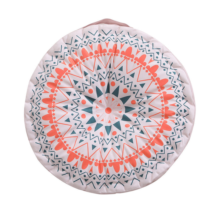 Round seat cushion with mandala print, thickly padded floor seating mat and carrying handle Kalsten