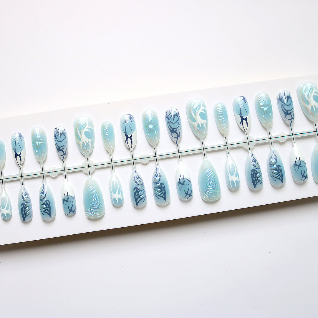 Decorative Press-On Nail Art Set with Oceanic Designs Kalsten