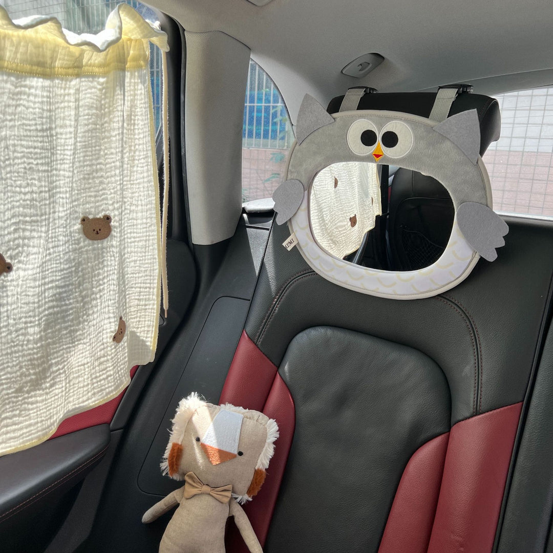 Rear-Facing Infant Car Mirror with Plush Owl Cover and Adjustable Strap