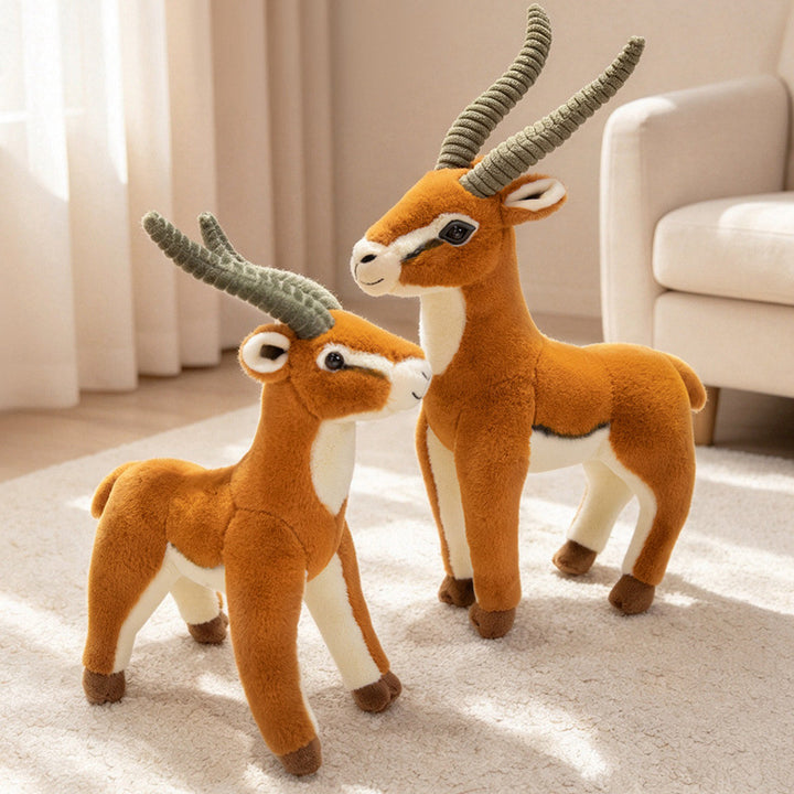 Life-Size Standing Antelope Plush with Ribbed Curled Horns and Poseable Legs Kalsten