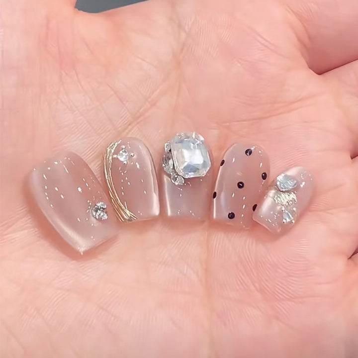 Elegant Gel Press-On Nails with Rhinestone and Glitter Accents Kalsten