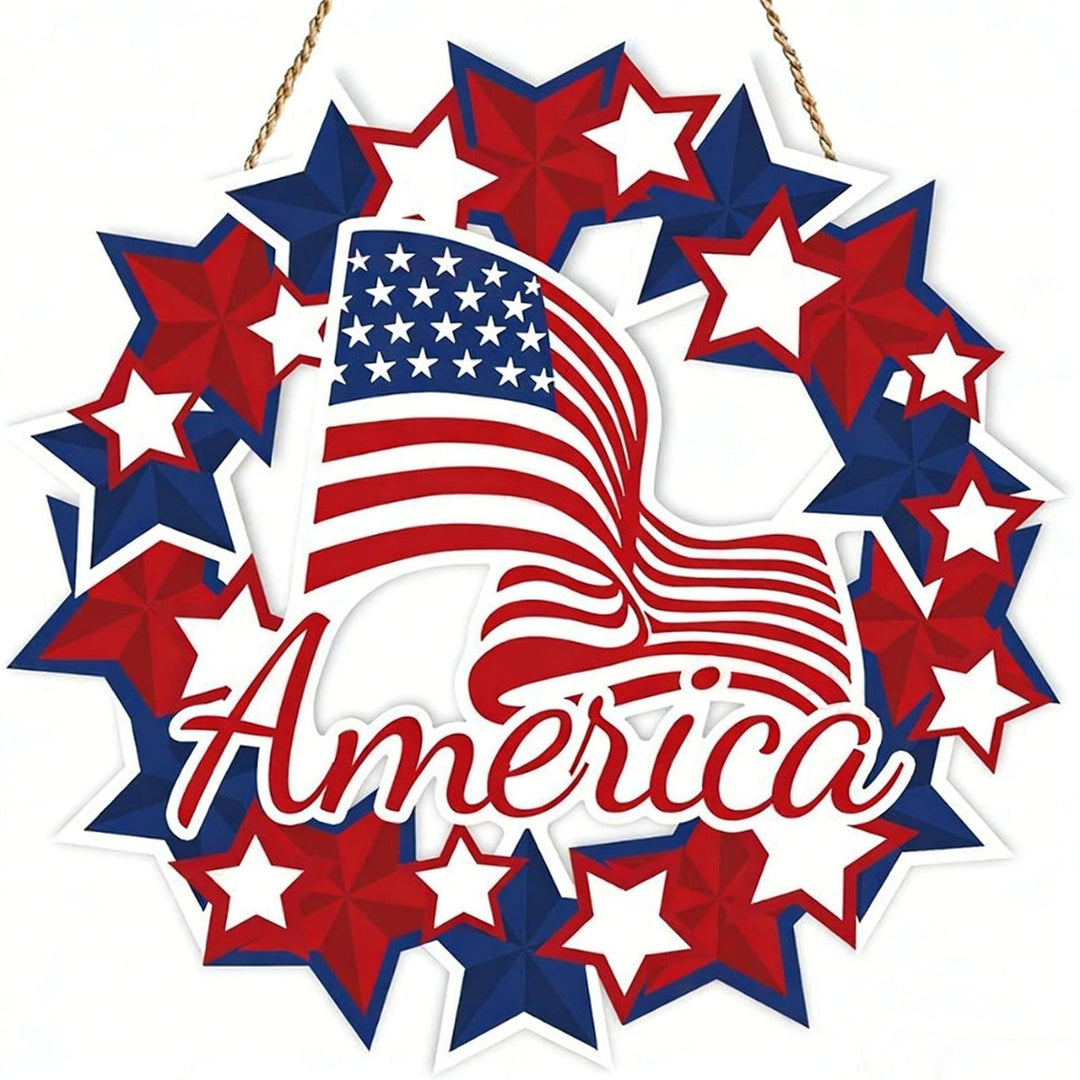 Unisex nan Patriotic Americana Heart Flag Wreath with Ribbon Mesh, Wooden Heart Cutout and Star Accent Bowlsift Kalsten