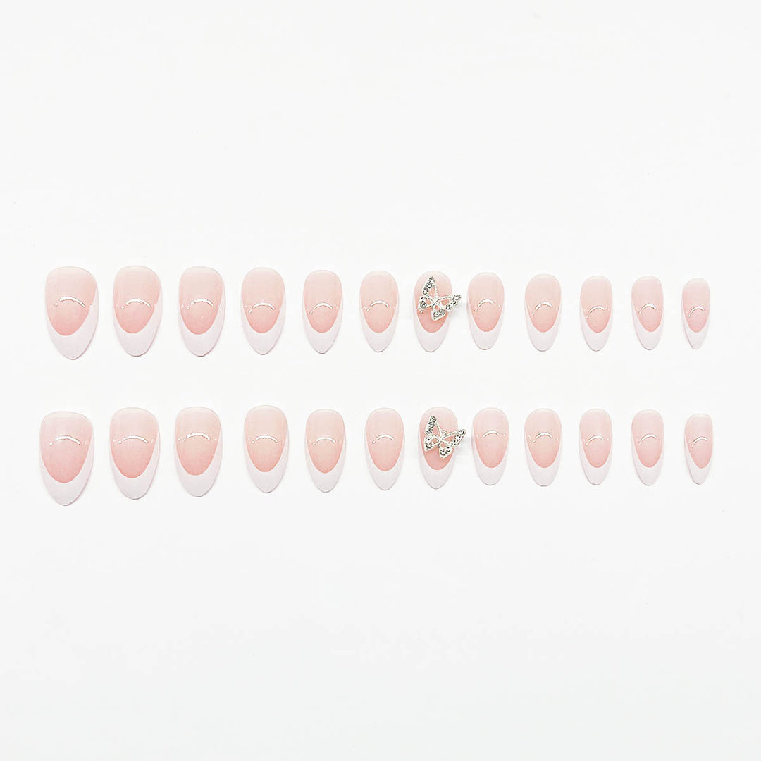 Artificial nail set with elegant French design and rhinestone-embellished accents Kalsten