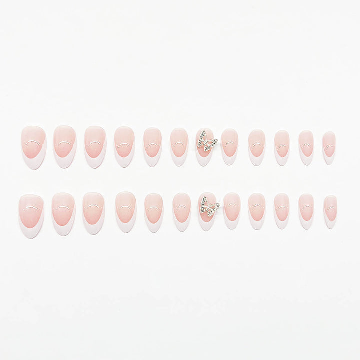 Artificial nail set with elegant French design and rhinestone-embellished accents Kalsten
