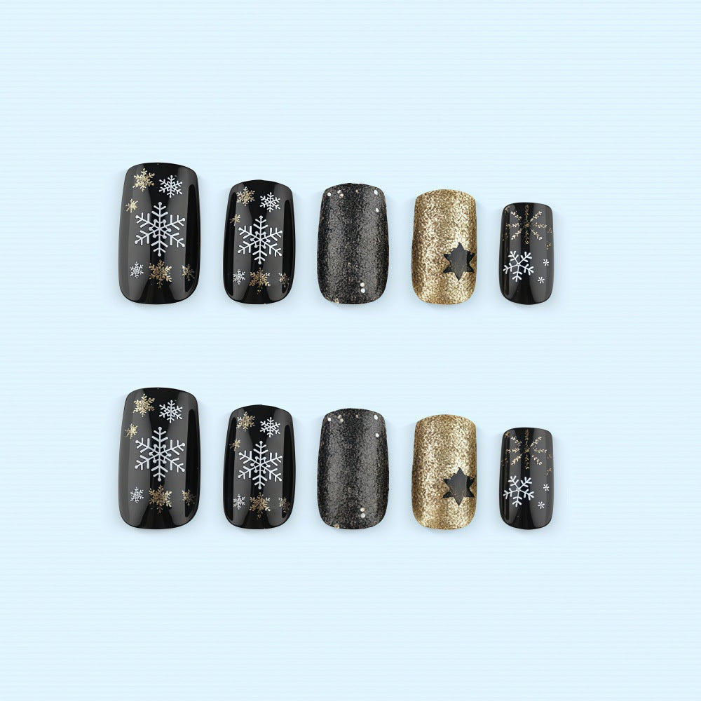 Glittering artificial nail set with Christmas design and 3D snowflakes Kalsten