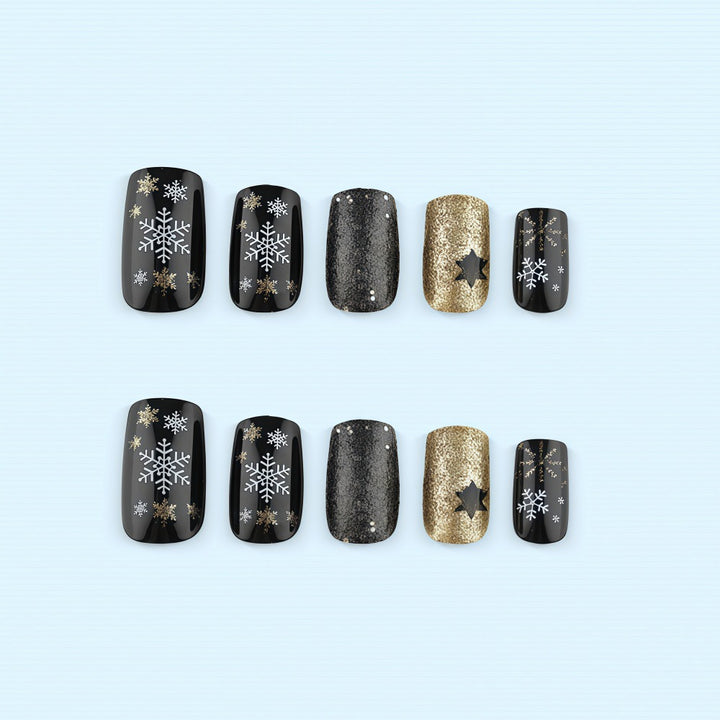 Glittering artificial nail set with Christmas design and 3D snowflakes Kalsten