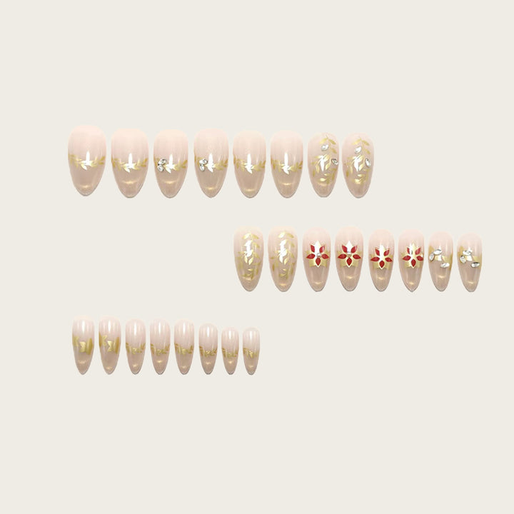 Artificial nails with elegant flower design and glitter accents Kalsten