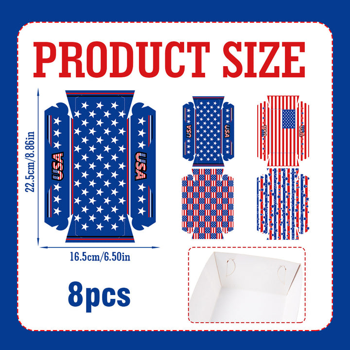 Unisex non-collapsible party snack boxes made of cardboard with patriotic stars and stripes pattern Kalsten