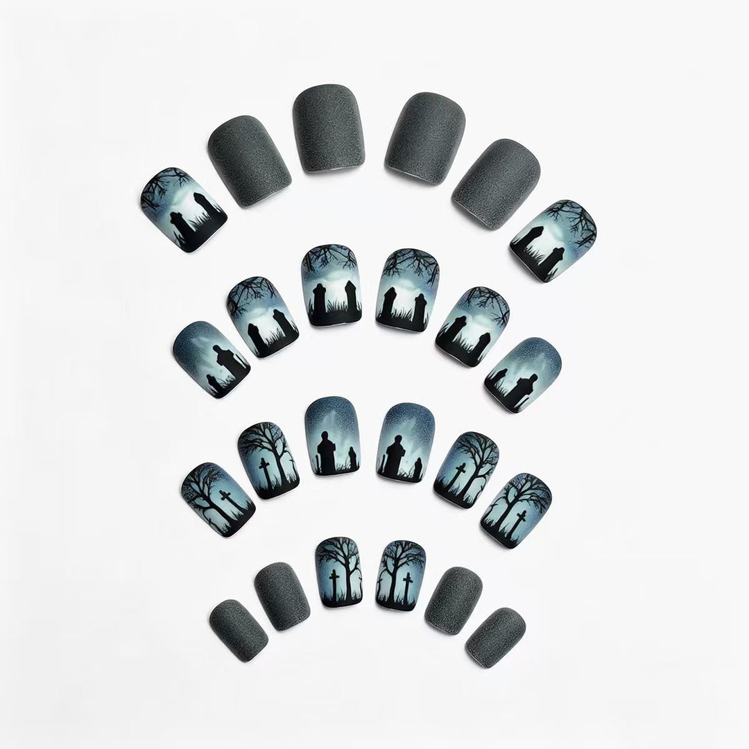 Creative nail art with dramatic tombstone design Kalsten