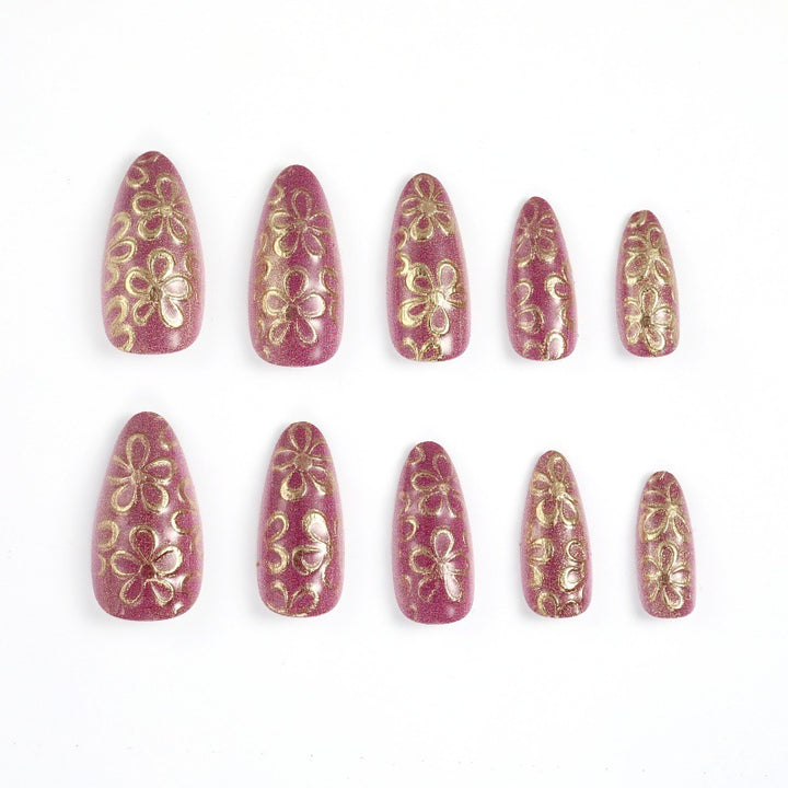 Glittering artificial nails with floral patterns Kalsten