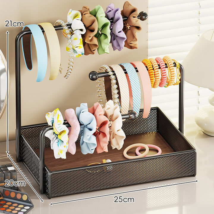 Two-Tier Mesh Tray Vanity Hair Accessory & Jewelry Organizer Stand