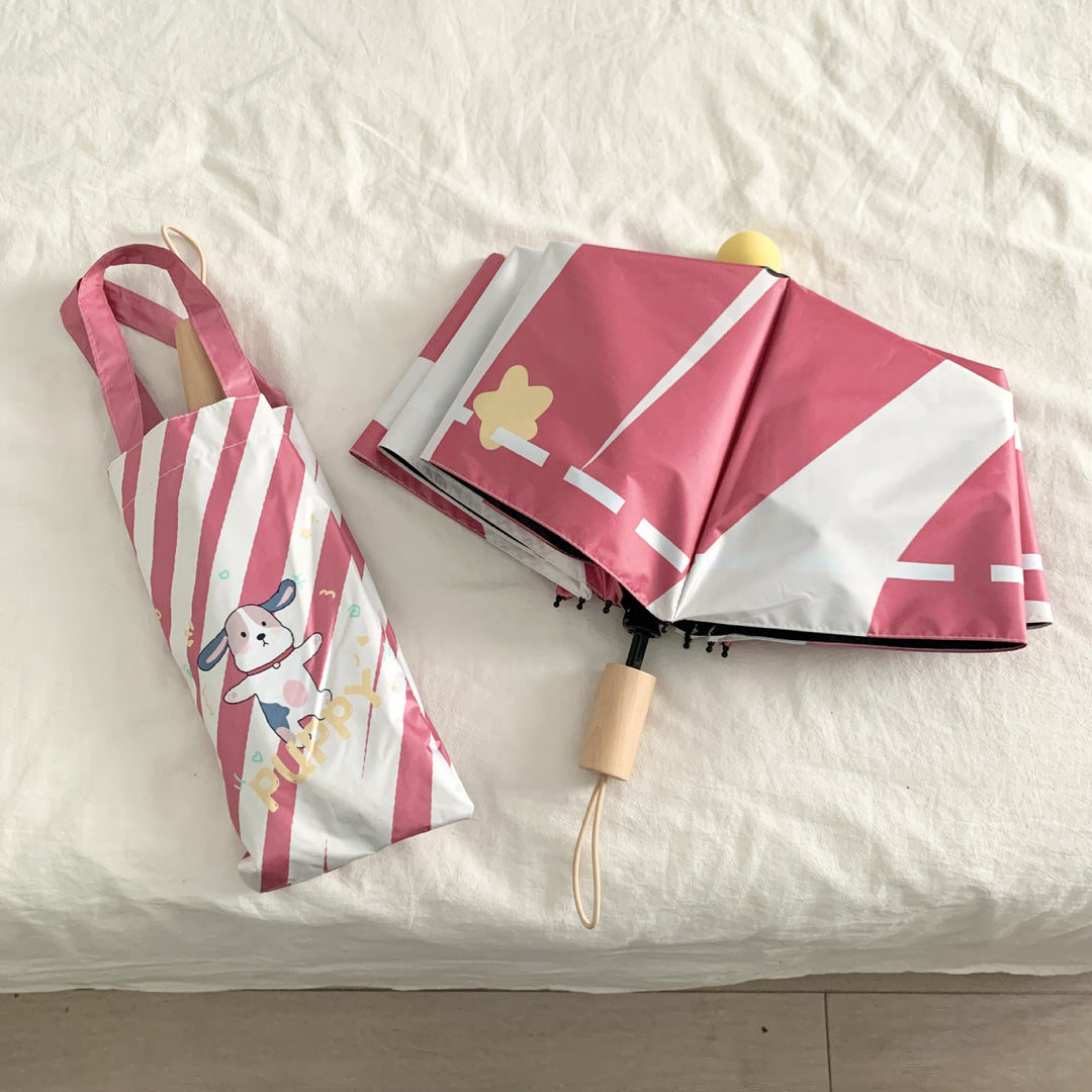 Ladies innovative folding umbrella with gentle leaf design and practical carrying pouch Kalsten