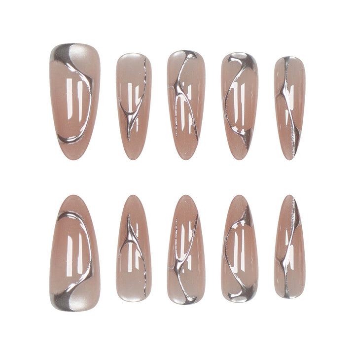 Elegant Metallic Accent Press-On Nails Kalsten