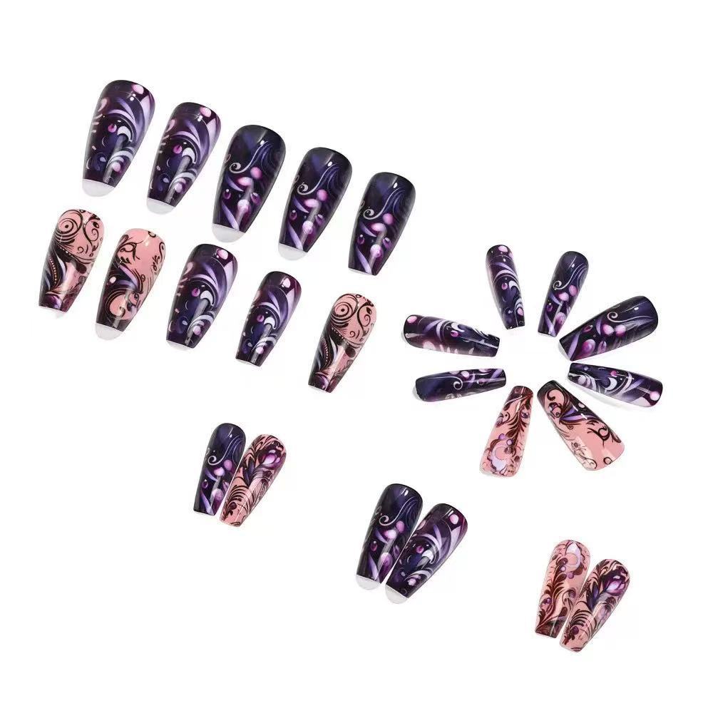 Artificial nail set with elegant floral design and glitter accents Kalsten