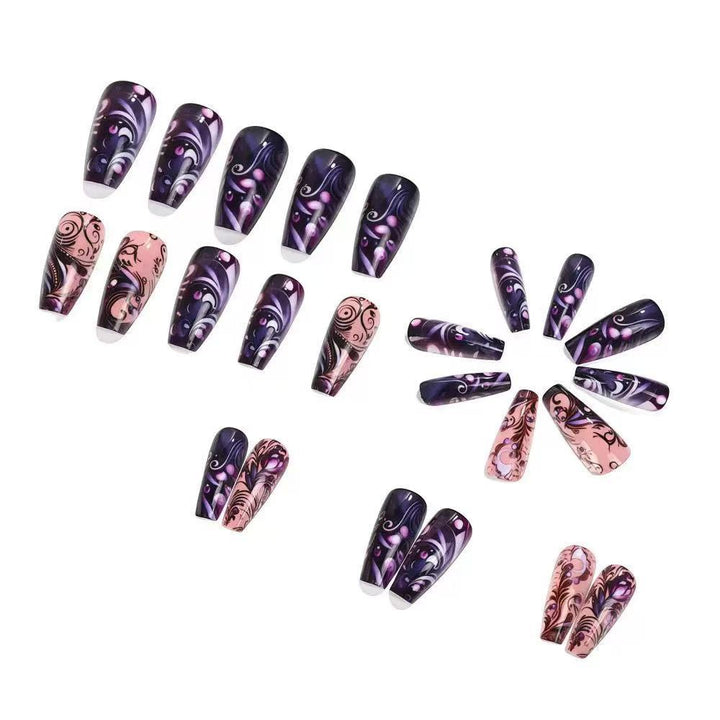 Artificial nail set with elegant floral design and glitter accents Kalsten