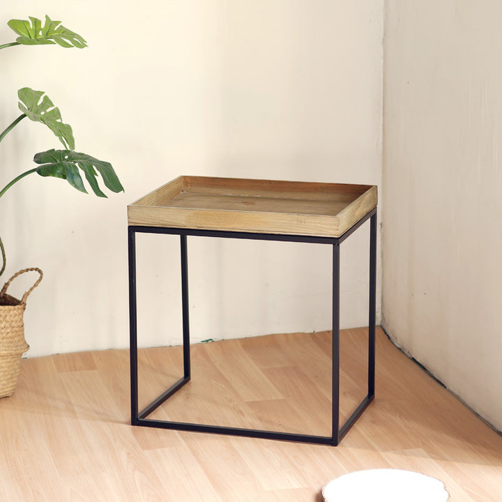 Modern side table with wooden tray Kalsten