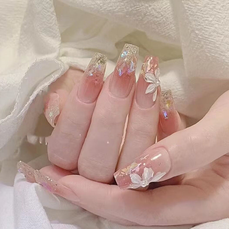 Stylish art false nails with heart design and glitter Kalsten