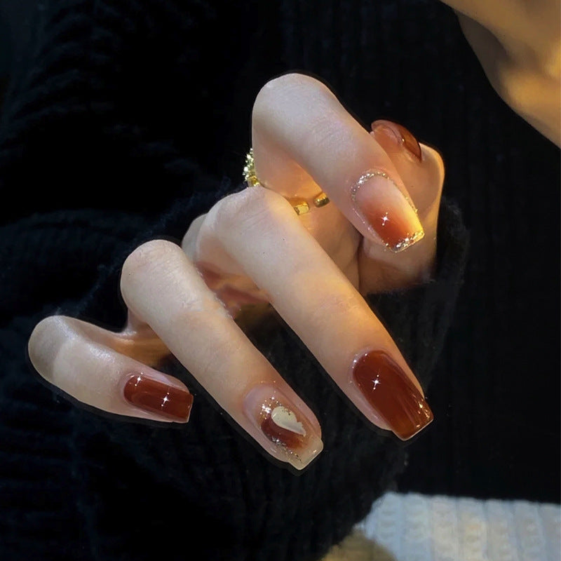 Elegant Glossy Press-On Nails with Gold Glitter Accents Kalsten