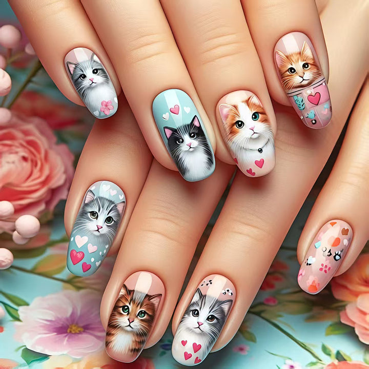 Stylish Cat Design Artificial Nails Kalsten