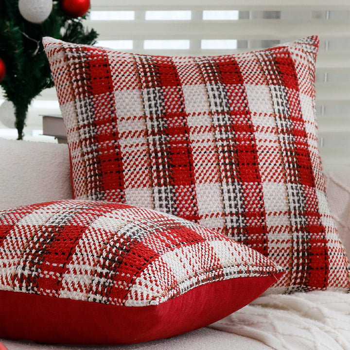 Square checked woven cushion cover in tweed look for sofa & festive decor Kalsten