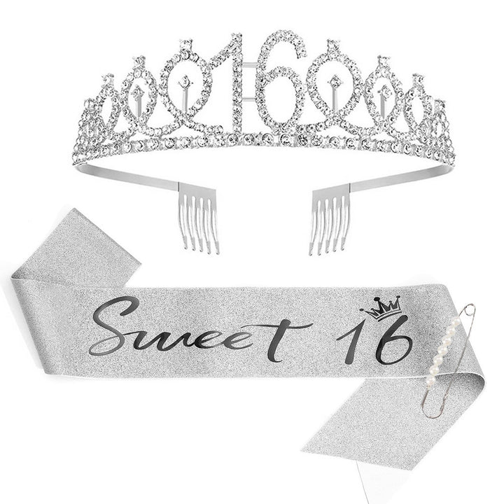 Women Crystal-Embellished Birthday Crown with Personalized Sash Kalsten