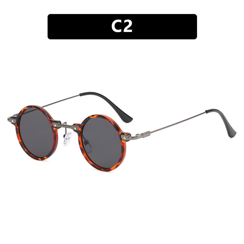 Women's round sunglasses with stylish metal frame and large blue lenses Kalsten