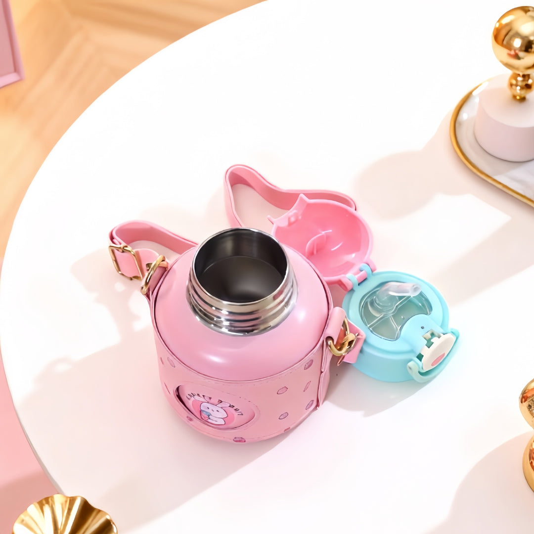 Women's Insulated Drinking Bottle with Cheerful Design and Practical Carry Strap Kalsten
