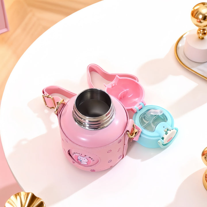 Women's Insulated Drinking Bottle with Cheerful Design and Practical Carry Strap Kalsten
