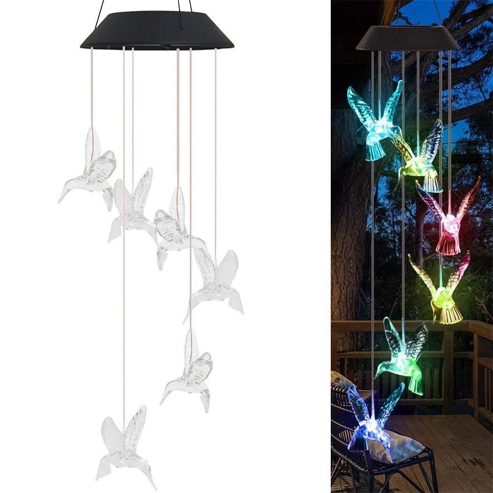 Solar-Powered Hanging Hummingbird LED Wind Chime With Color-Changing RGB Acrylic Birds And Weatherproof Top Kalsten