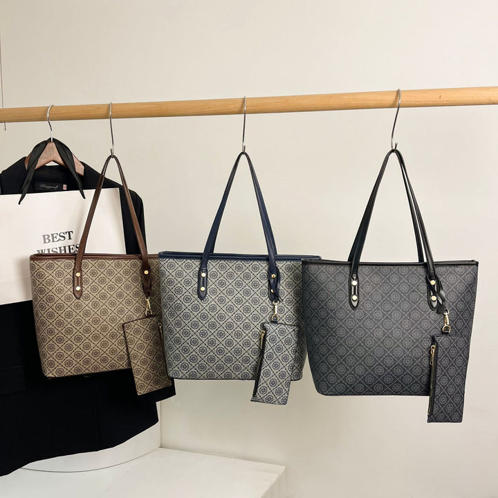Geometric Patterned Tote Bag with Detachable Zip Pouch