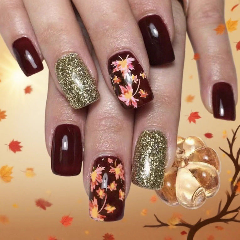 Decorative Fall-Themed Acrylic Nail Enhancements Kalsten