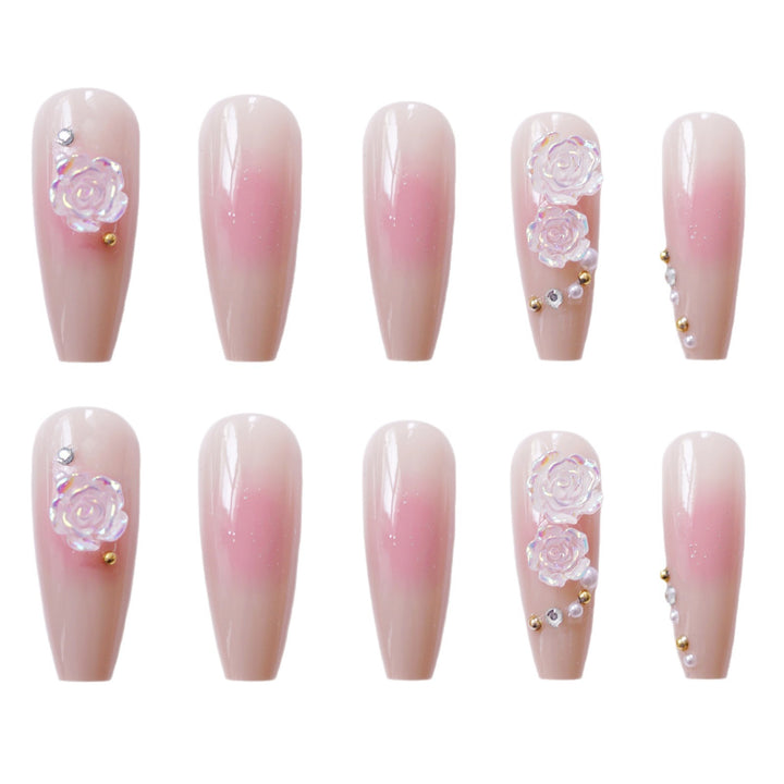 Decorative Acrylic Press-On Nails with Floral Accents