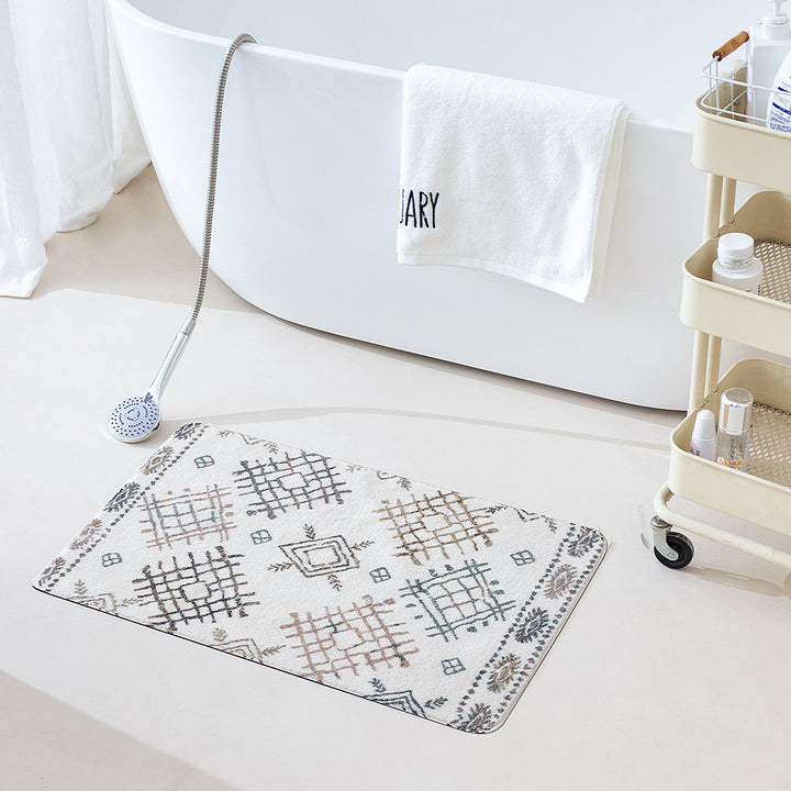 Boho cotton bath mat with fringes and geometric diamond pattern Kalsten