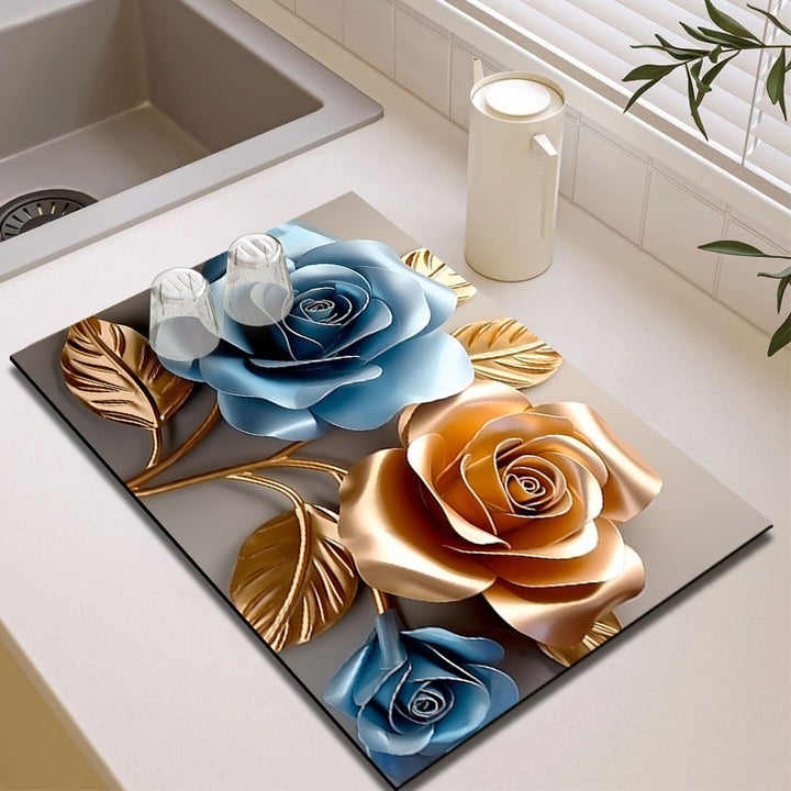 Elegant Floral Design Kitchen Mat