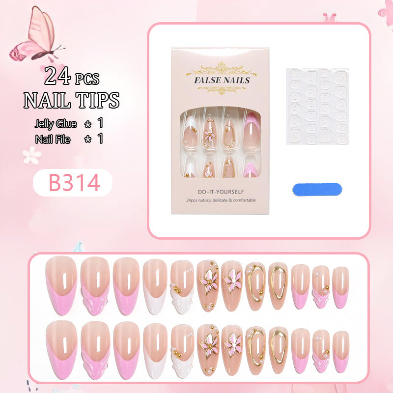 Artificial nail set with elegant floral designs and glamorous 3D applications Kalsten