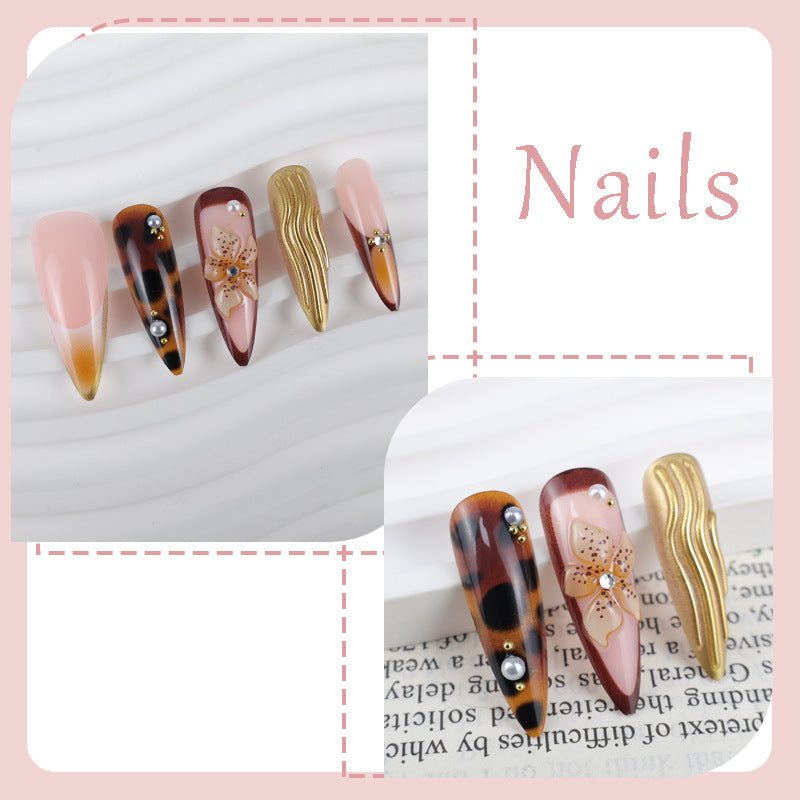 Artificial Nails Set with Elegant 3D Flowers and Glamorous Accents Kalsten