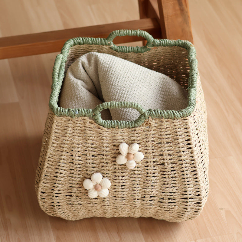 Stylish storage basket with flower appliqué Kalsten